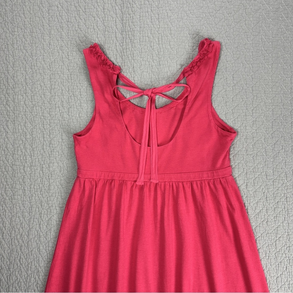 LOFT Pink Cotton Dress with Empire Waist and Scoop Floral Ruffle Neckline - Picture 6 of 10